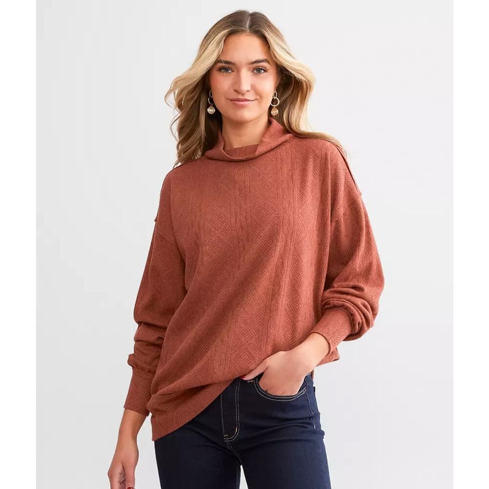 Buckle BKE Womens Rust Orange Cowl Neck Knit Top Size Large NWT